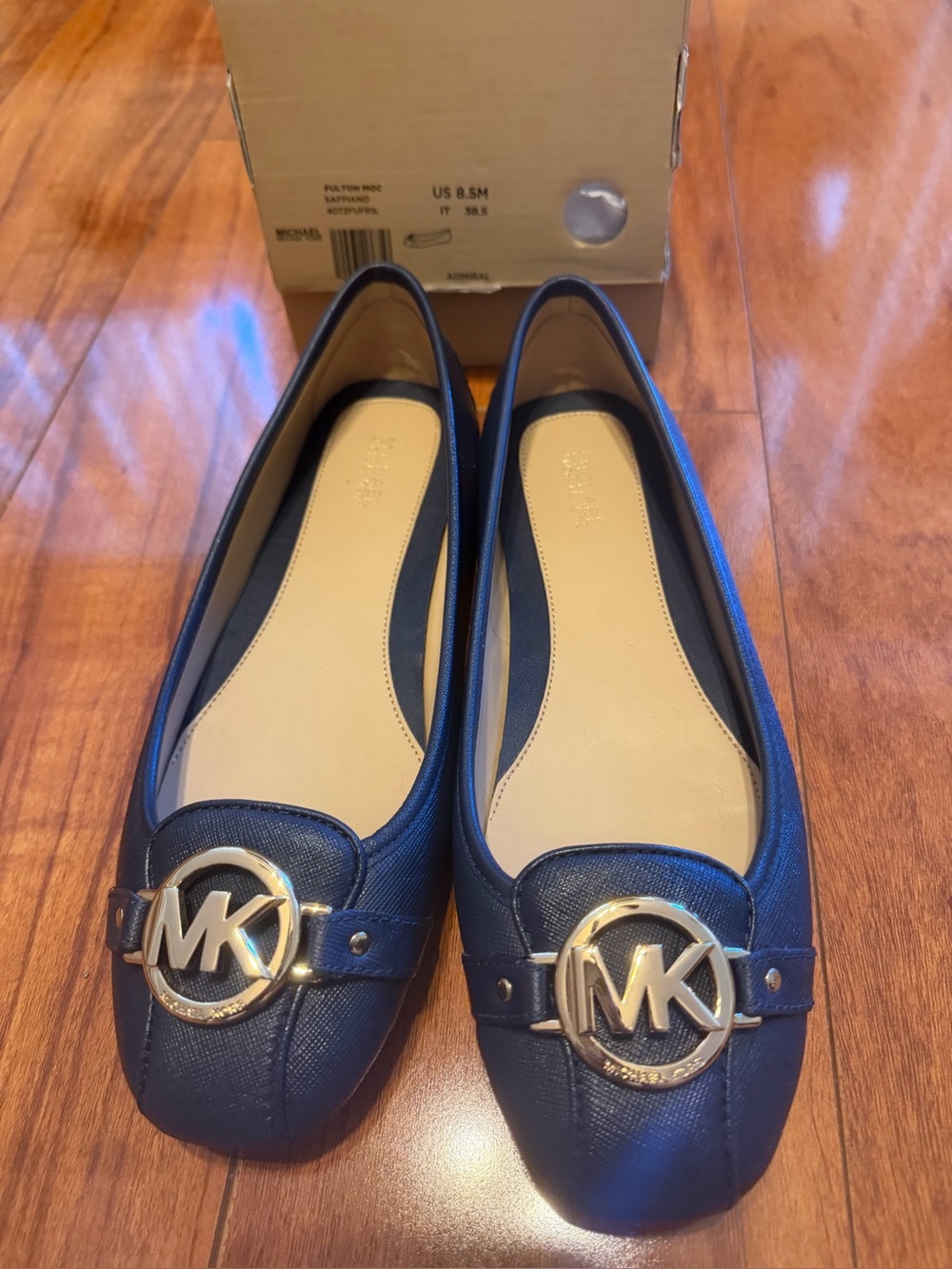 Michael Kors Navy Leather MK Logo Ballet Flats